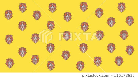 Image of lion heads over yellow background 116178635