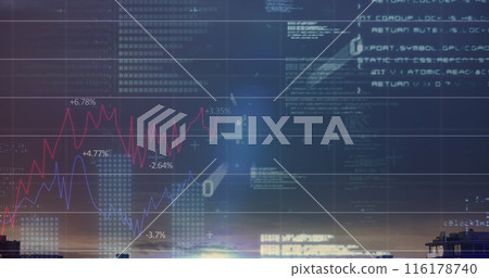 Image of finacial data processing over cityscape 116178740