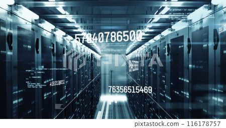 Image of numbers and data processing over computer servers Image of numbers and data processing over computer servers 116178757