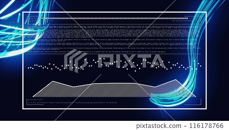 Image of digital screen over black background with neon lines 116178766
