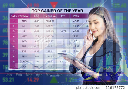 Business woman making investment decision with stocks. 116178772