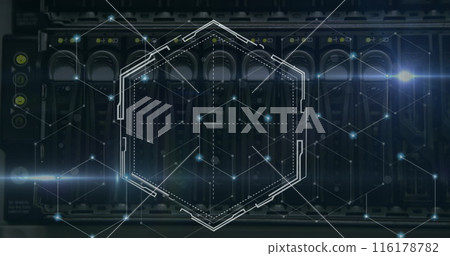 Image of moving shapes over server room Image of moving shapes over server room 116178782