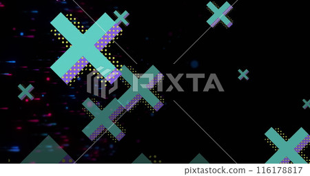 Image of cross icons over shapes 116178817