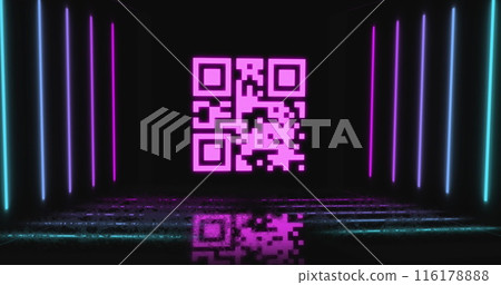 Image of lights and qr code in black digital space 116178888