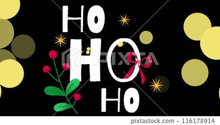 Image of ho ho ho text over stars and spots 116178914