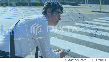 Image of financial data processing over asian businessman Image of financial data processing over asian businessman 116179081