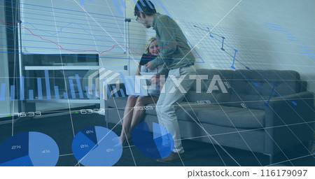 Image of financial data processing over diverse business people 116179097