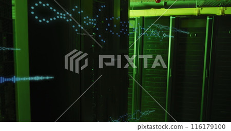 Image of data processing over server room Image of data processing over server room 116179100
