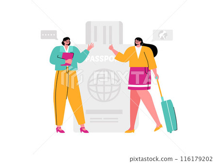 Immigration Consultant Vector Illustration with Counseling Assistance to Provide Advice to People Planning to Move in a Flat Cartoon Background Immigration Consultant Vector Illustration with Counseling Assistance to Provide Advice to People Planning to Move in a Flat Cartoon Background 116179202