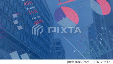 Image of financial data processing over cityscape Image of financial data processing over cityscape 116179316