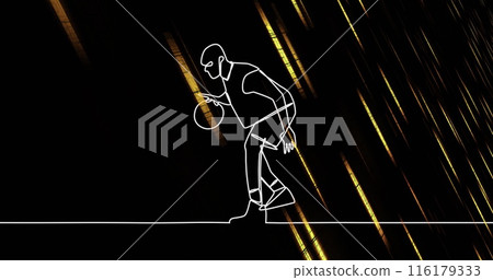 Image of drawing of male basketball player and shapes on black background Image of drawing of male basketball player and shapes on black background 116179333