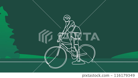 Image of drawing of female cyclist over trees Image of drawing of female cyclist over trees 116179349