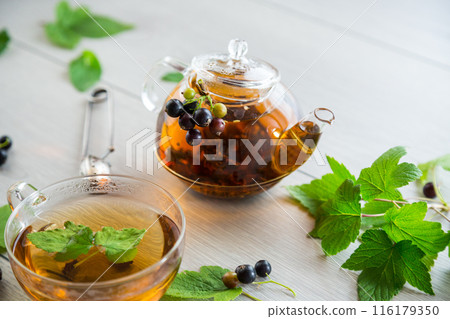 herbal tea from currant leaves and berries herbal tea from currant leaves and berries 116179350