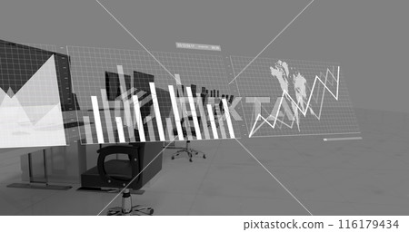 Image of data processing over office desks with computers 116179434