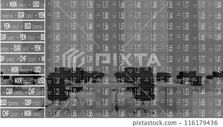 Image of financial data processing over office desks with computers 116179436