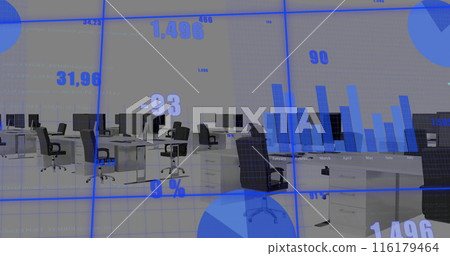 Image of statistical data processing over grid network against empty office 116179464