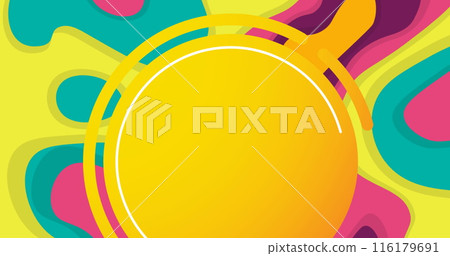 Image of yellow circles over neon retro pattern 116179691