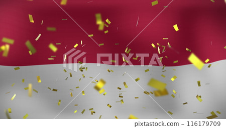 Image of exploding confetti over waving flag of monaco in background Image of exploding confetti over waving flag of monaco in background 116179709