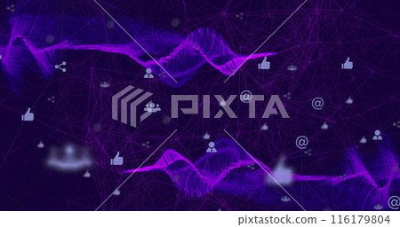 Image of social media icons connected with lines over mesh networks 116179804