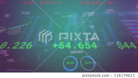 Image of changing numbers, statistical, stock market data processing on blue gradient background Image of changing numbers, statistical, stock market data processing on blue gradient background 116179813