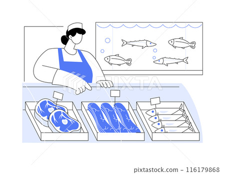 Meat and fish department isolated cartoon vector illustrations. 116179868