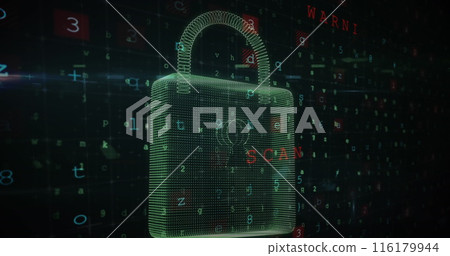 Image of padlock, texts, symbols, letters, number with computer language and navigation pattern Image of padlock, texts, symbols, letters, number with computer language and navigation pattern 116179944