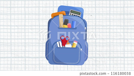 Image of schoolbag over blue grid on white 116180038