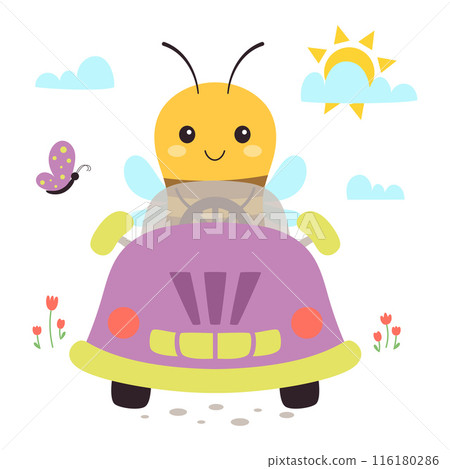 cute bee driving car cute bee driving car 116180286