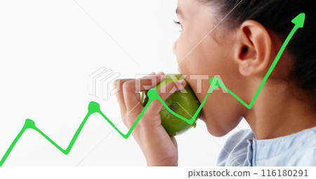 Image of graph over caucasian girl eating apple 116180291