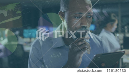 Image of data processing over african american businessman in office 116180380
