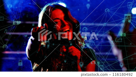Image of connections over caucasian female singer on concert 116180492