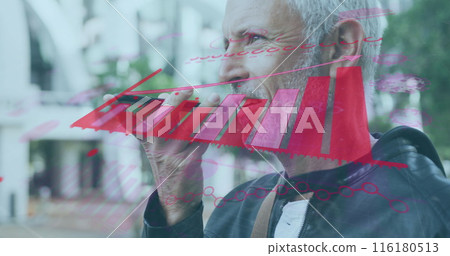 Image of financial graph over caucasian senior man using smartphone Image of financial graph over caucasian senior man using smartphone 116180513