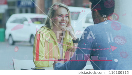 Image of caucasian couple talking in cafe Image of caucasian couple talking in cafe 116180515