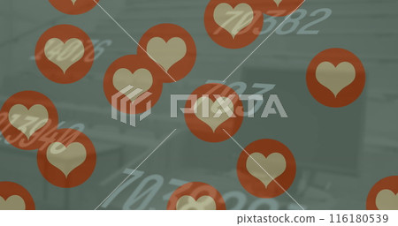 Image of social media icons over red multiple beach 116180539