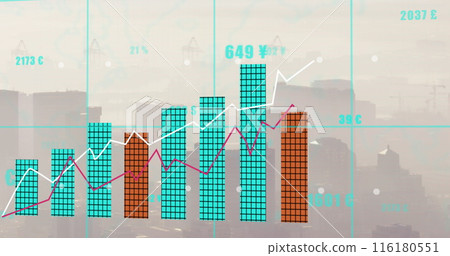 Image of financial data processing over cityscape Image of financial data processing over cityscape 116180551