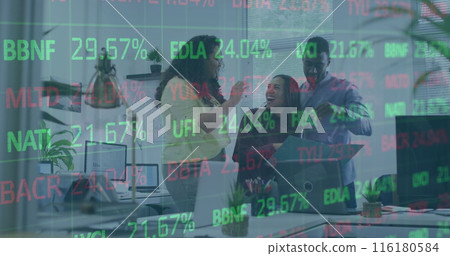 Image of stock market over diverse business people Image of stock market over diverse business people 116180584