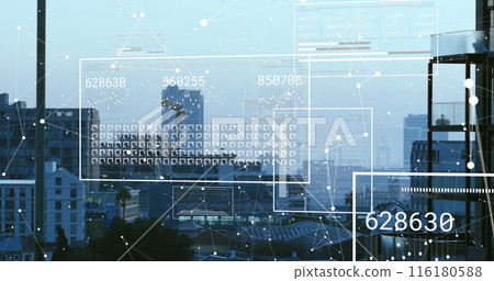 Image of data processing over cityscape 116180588