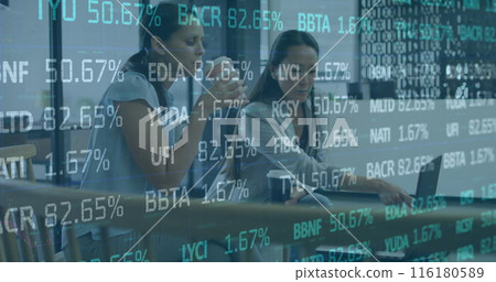 Image of stock market over diverse business people 116180589