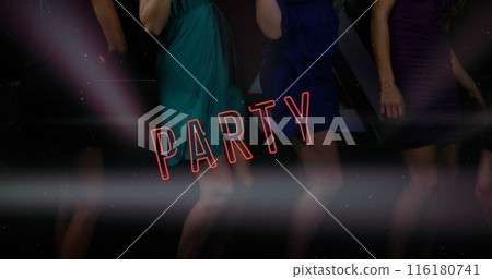 Image of party text over diverse female friends dancing Image of party text over diverse female friends dancing 116180741