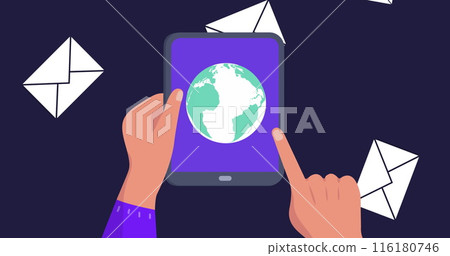 Image of envelopes over hands using tablet 116180746