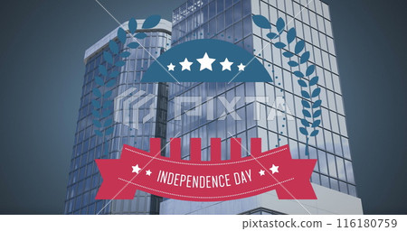Image of independence day and logo text over cityscape 116180759