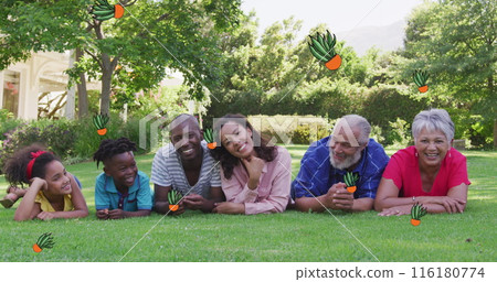 Image of plant icons over african american family in garden Image of plant icons over african american family in garden 116180774
