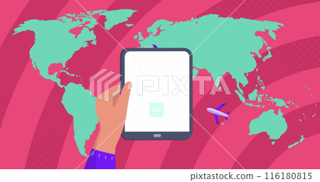 Image of world map over hands using tablet 116180815