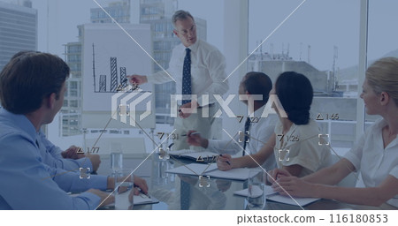 Image of data processing over diverse business people in office 116180853