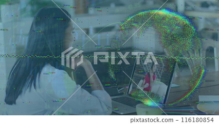 Image of digital interface over biracial women using laptop Image of digital interface over biracial women using laptop 116180854