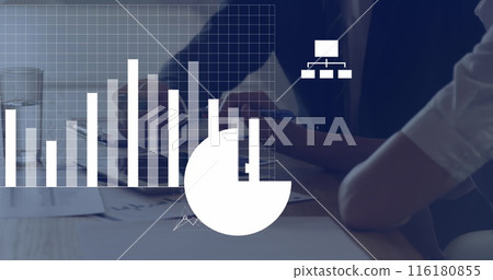 Image of data processing over caucasian business people in office Image of data processing over caucasian business people in office 116180855