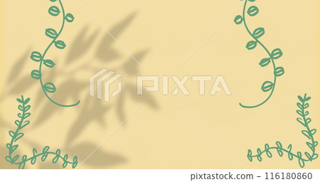 Image of green leaves over moving shadows on orange background Image of green leaves over moving shadows on orange background 116180860