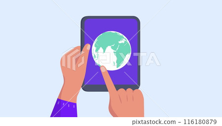 Image of hands using tablet with globe 116180879