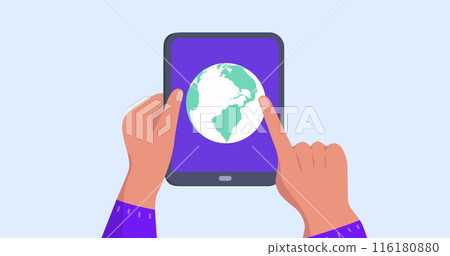 Image of hands using tablet with globe Image of hands using tablet with globe 116180880