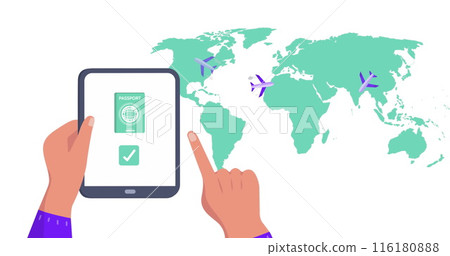 Image of world map over hands using tablet Image of world map over hands using tablet 116180888